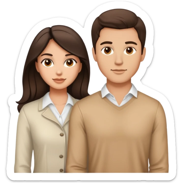 Chest up portrait of handsome brunette man and pretty brunette woman with light tan skin side by side sticker