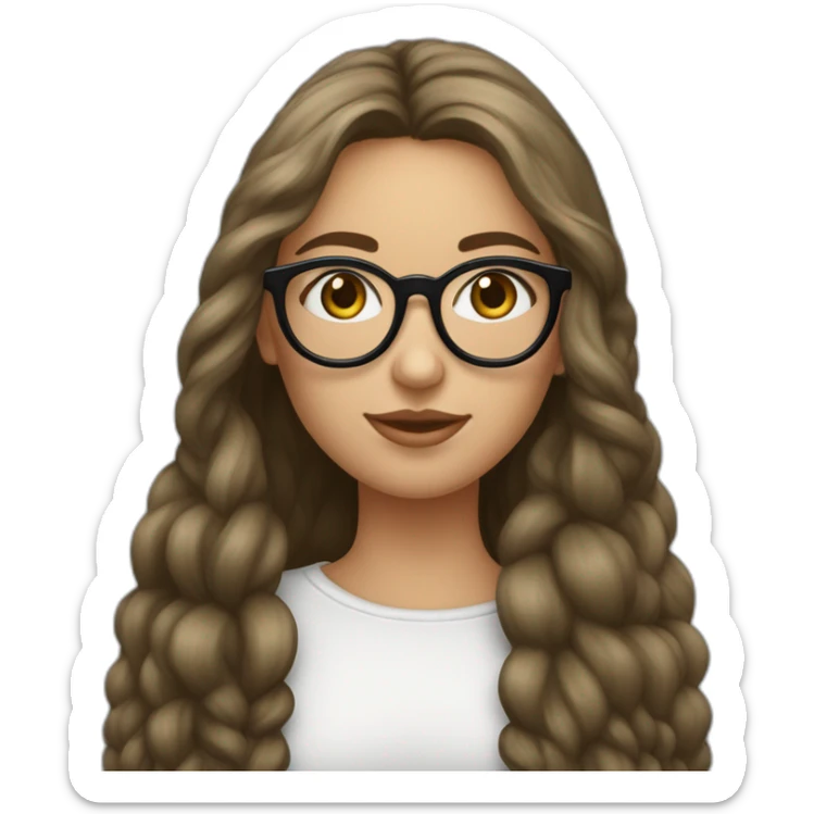 une fille avec de long cheveux noir lisse, la peau blanche ,et avec des lunette (en forme de carrer un peu déformé) assez grosse comparer a ça tête , portant un pull noir sticker