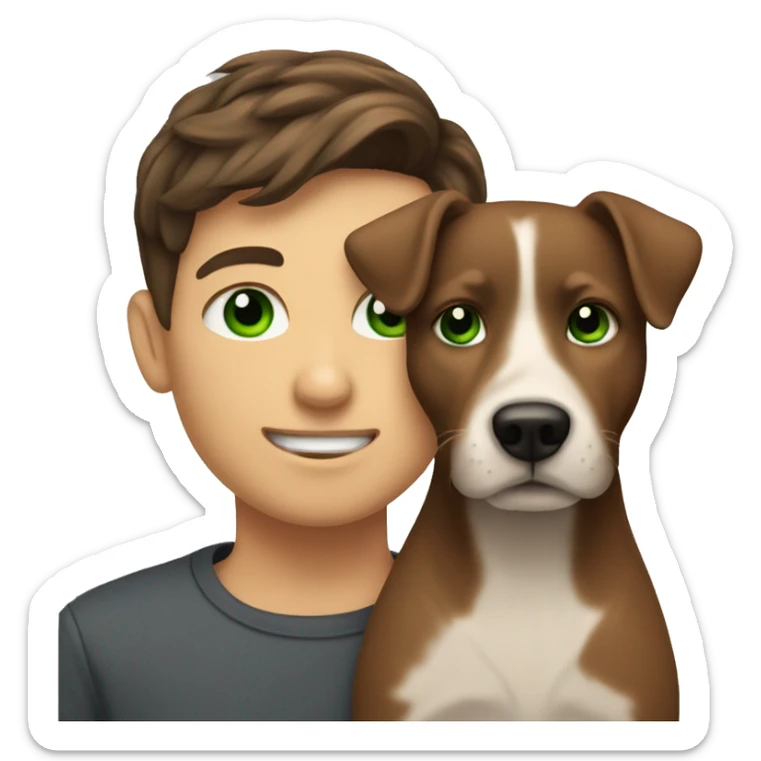 make me an emoji of a brunette boy with green eyes petting a dog sticker