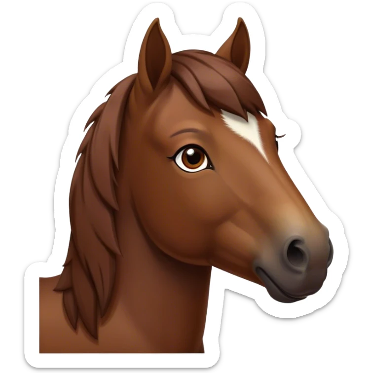 Cinematic Noble Brown Welsh Pony Portrait Emoji, Poised and sturdy, with a well-muscled build draped in a rich, chestnut-brown color, expressive eyes and a gracefully refined head with a gentle, noble profile, Simplified yet sharp and sophisticated features, highly detailed, glowing with a warm, earthy glow, high shine, intelligent and resilient, stylized with an air of pastoral elegance, focused and determined, soft glowing outline, capturing the essence of a watchful and confident brown Welsh pony that appears ready to gallop out of the screen with effortless strength! sticker