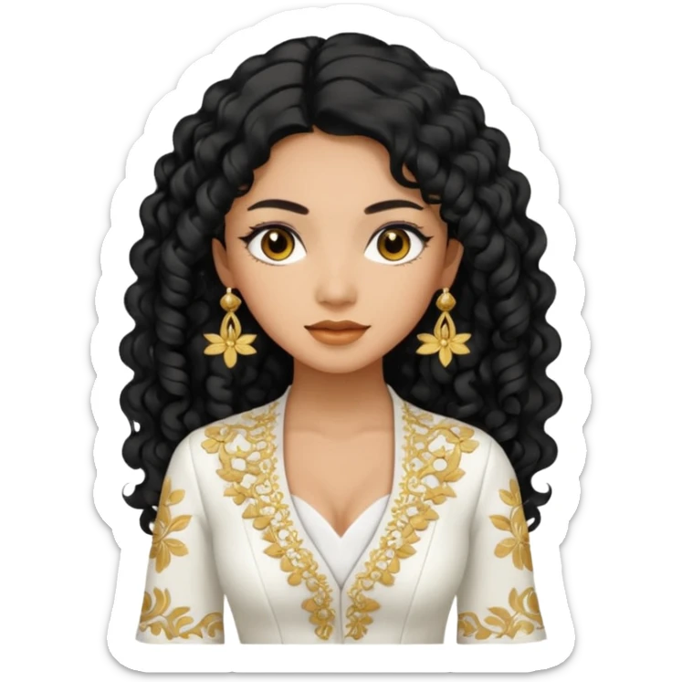 tan skin women, with black long Curly hair, wear white kebaya  sticker