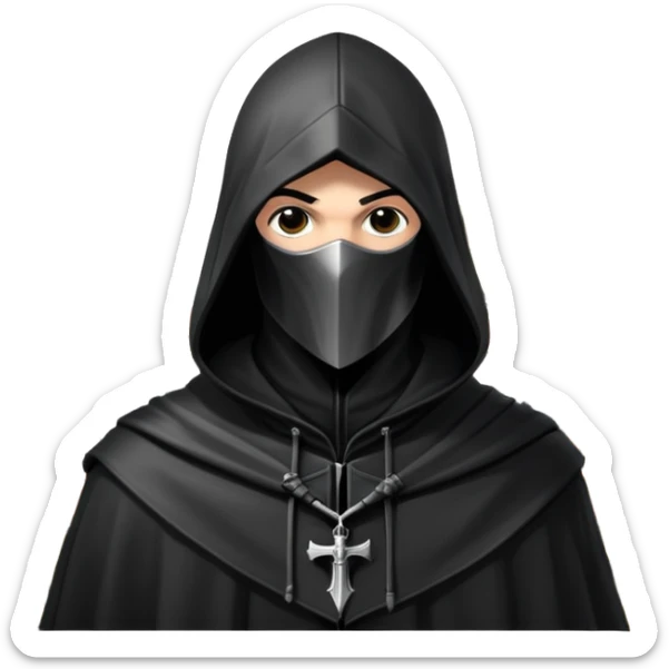 icon featuring Assasin's Creed in an iconic assassin's hood, standing tall against the backdrop of Florence. The design captures the essence of adventure, with intricate details of historical architecture and a sense of mystery. The character is poised, ready for action. transparent background. sticker