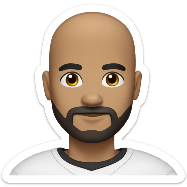 Bald football player with a black beard, dark brown eyes, black sports T-shirt sticker