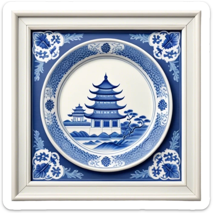 Cinematic Realistic image of exquisite blue and white porcelain, rendered with delicate, intricate patterns and fine textures, showcased against a classic Chinese backdrop with soft, refined lighting sticker