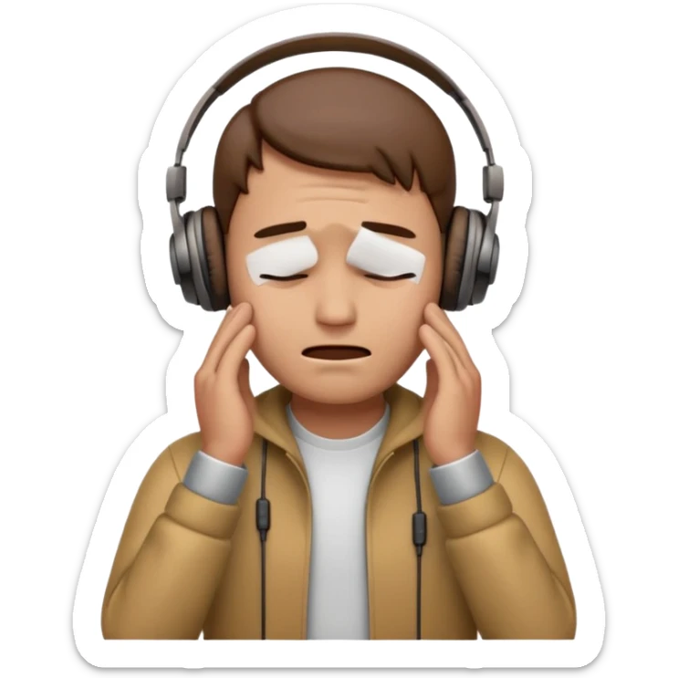 Male emoji with head phone holding both hands listening looks like sad looking down crying and closed his 🫩 only head emoji sticker