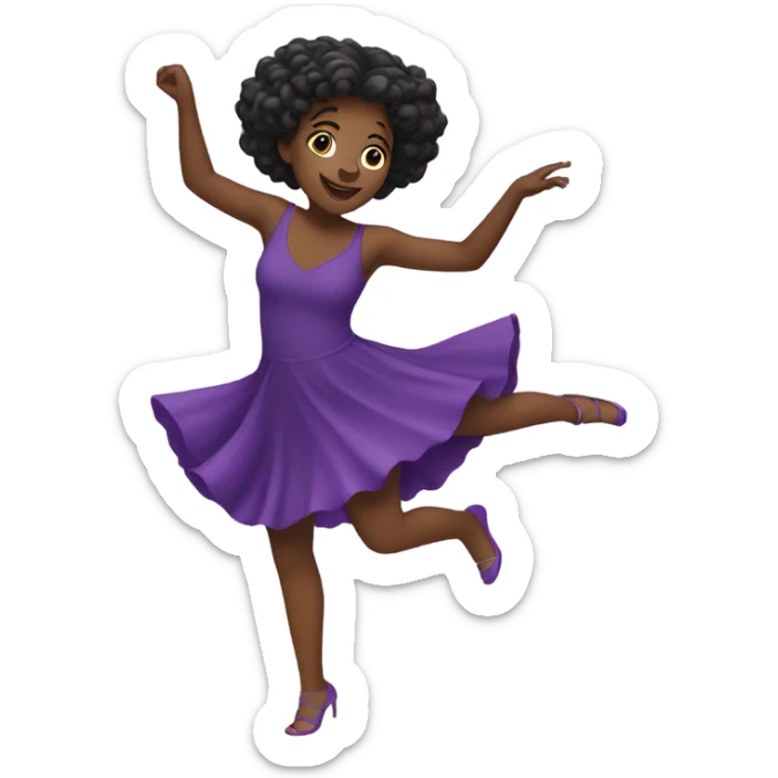 Black girl wearing a purple dress dancing sticker