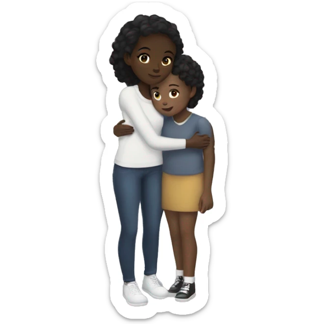 Black girl with dark brown hair hugging a white girl with black hair  sticker