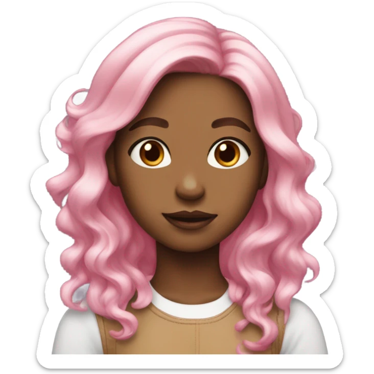 a girl has balayage hair, curious about something, have pink and white color  sticker