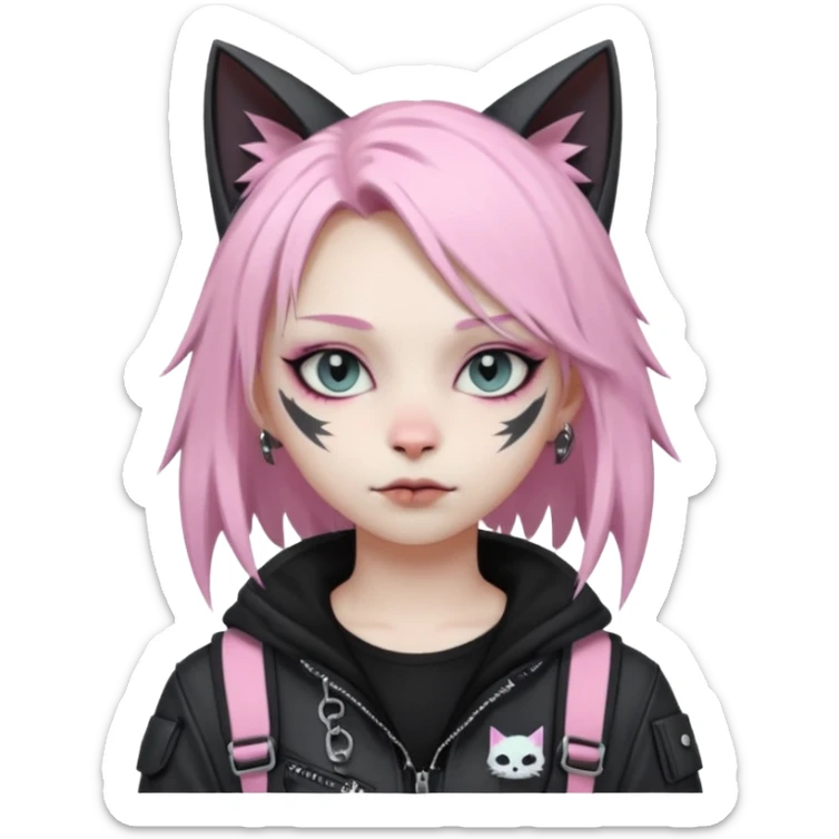 Edgy Cute Realistic Kawaii Cute Cool Pastel Cartoon Beautiful Elegant Pretty Anime Punk Techwear Gothic Catgirl Outside sticker