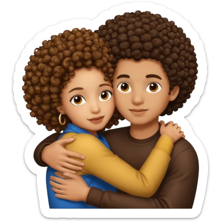 A lightskin with afro boy and brown skin girl with curls hug sticker