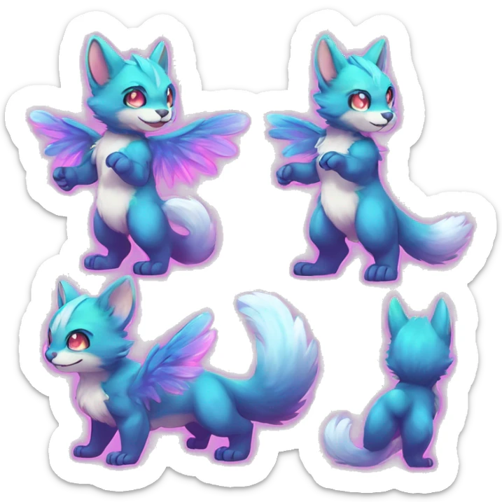 Anthro Scalie Fluffy Cool Cute Magical Elemental Shiny Colorful Neon Vibrant Colors Sparkle Kemono-style Chibi Fantasy-Animal-Fakémon-Pokémon-Hybrid Fur Sona Aesthetic Full Body sticker