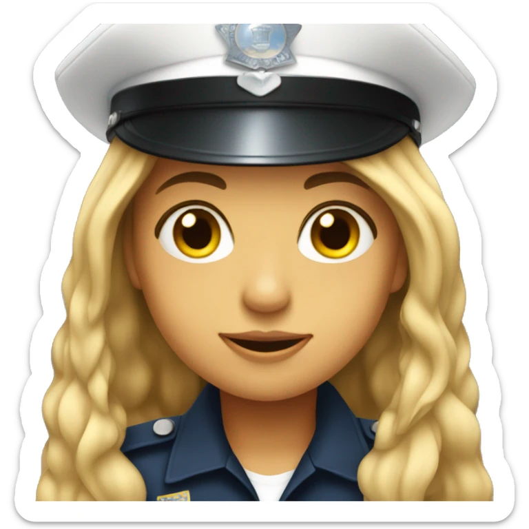 Pretty girl with long hair and cop police hat sticker