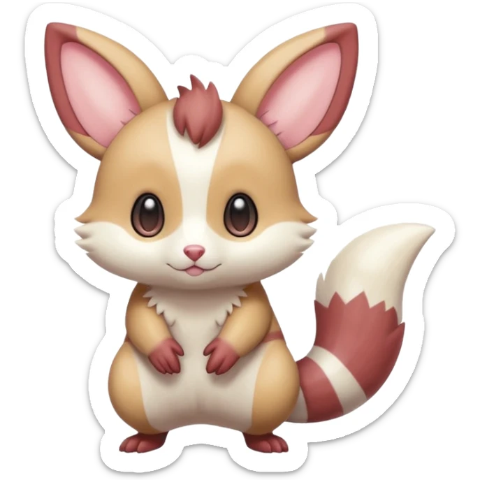Cute silky soft smooth shiny adorable kawaii big-eyed anime-styled pastel Furret-Minccino-Zangoose-Buizel-hybrid-fusion, full body sticker