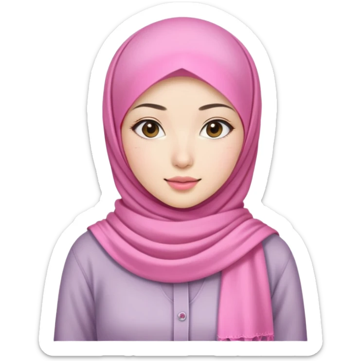 beautiful Asian girl, white skin, wearing a pink hijab, half full body, modern casual outfit sticker