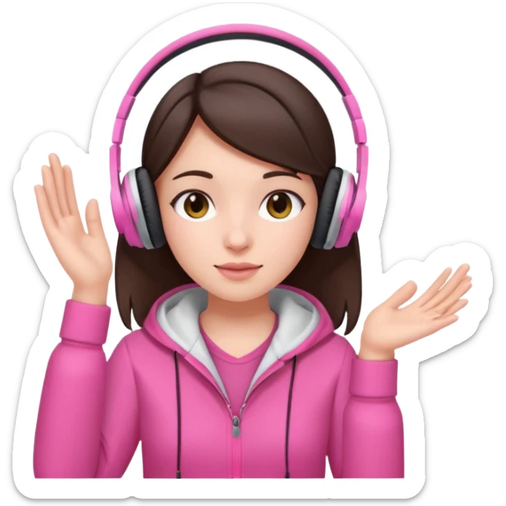 brunette girl, white skin pink clothes, with headphones listening to music  sticker