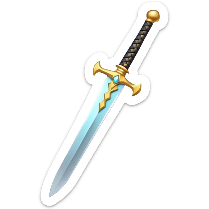 Clash of Clans aesthetic: Cinematic Playful Pixel 3D isometric  Sword Emoji, rendered in a 3D vector-style similar to standard emojis with minimal shading and bold, simplified shapes. A compact, distinct form with signature details, softly glowing with a pixelated adventure charm. Simplified yet unmistakably iconic, highly detailed and consistent, glowing with a soft radiance and high shine. Stylized with a touch of classic pixel-art charm and a soft glowing outline, capturing the essence of a beloved gaming relic with a friendly, playful manner! sticker