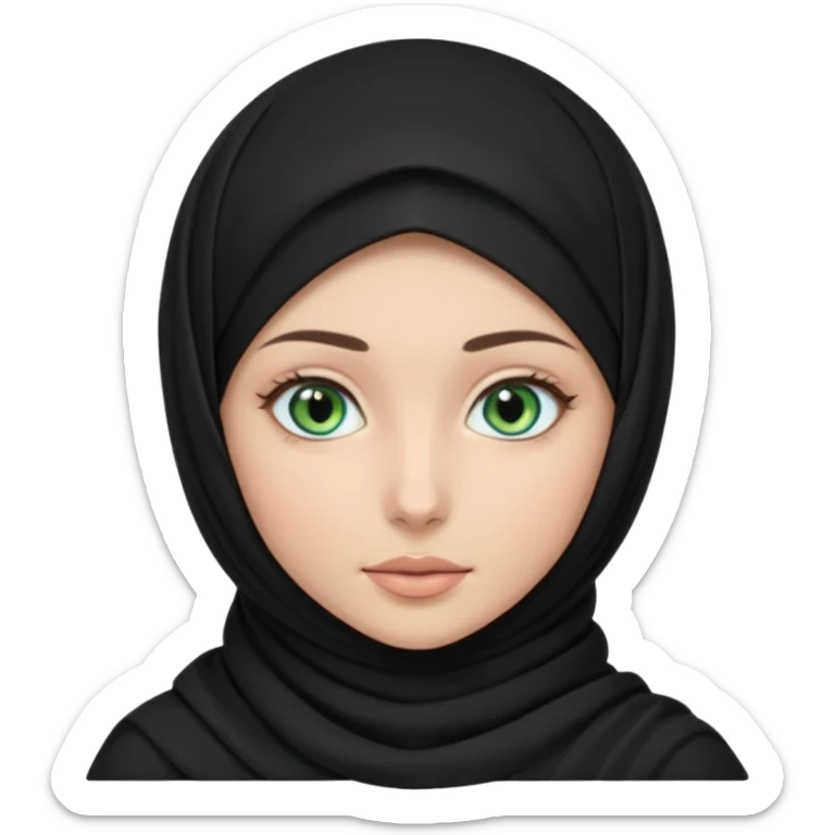 a girl wearing a black hijab and has green and blue eyes with another model of a hijab like a hijab but it's showing the neck Its neckfree sticker
