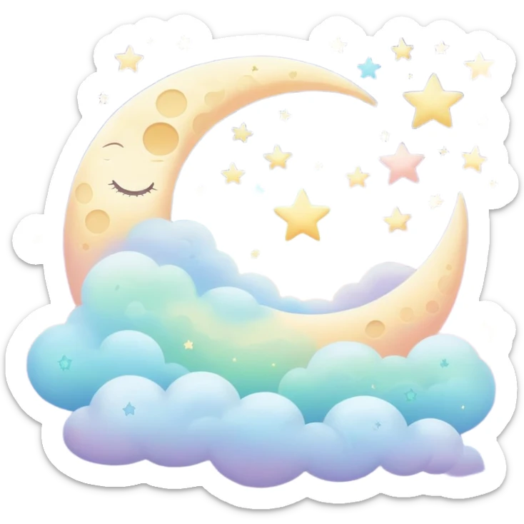 Dreamy sleep symbol with celestial moon, magical stars and ethereal number 8 representing eight hours of sleep, surrounded by peaceful glowing aura sticker
