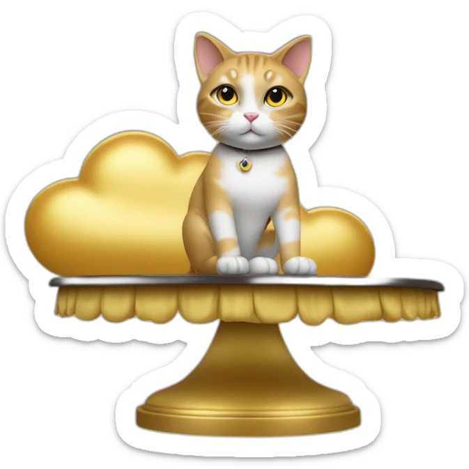 cat secretary sitting on top of the gold cloud sticker