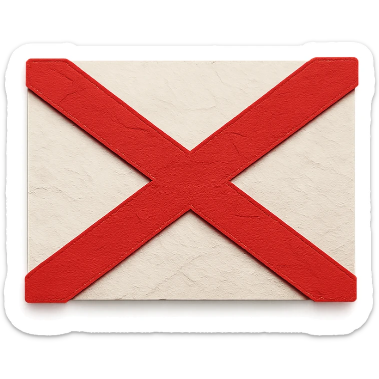 paper cutout style flag of the cross of Saint Andrew, white background with red saltire cross, no text sticker