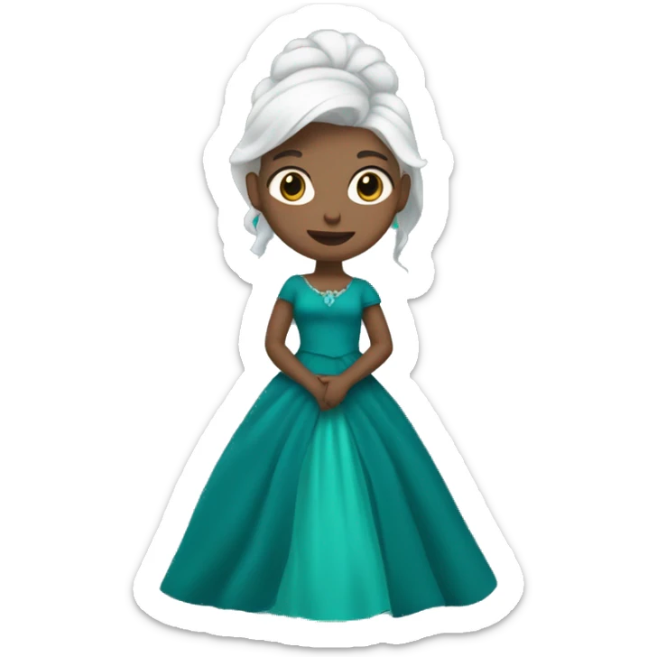 girl with white hair wearing teal queens dress sticker