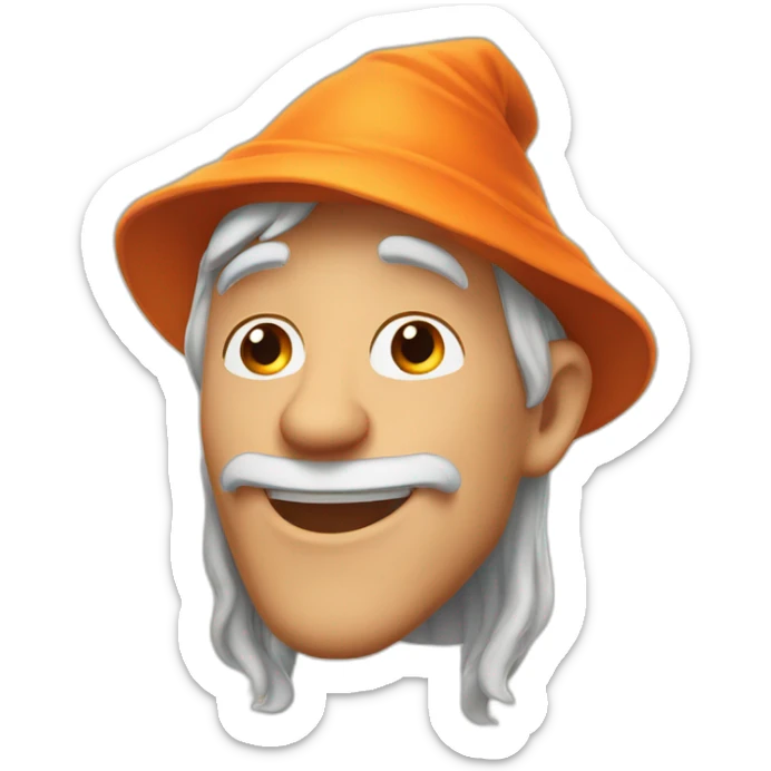 portrait smiling of a wizard style of Merlin, with orange cap in Disney Pixar style sticker