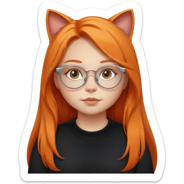 girl with chubby cheeks, very long orange hair, and silver cat-eye glasses. Black clothes sticker