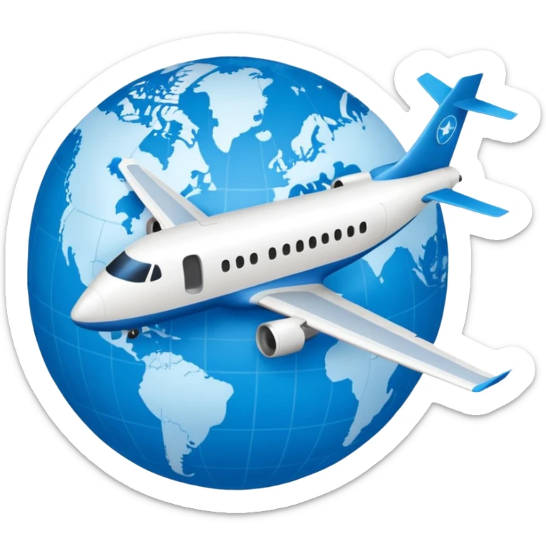 emoji de viaje, algo como un avion dandole la vuelta al mundo o dirigiendose a un destino en un mapa sticker