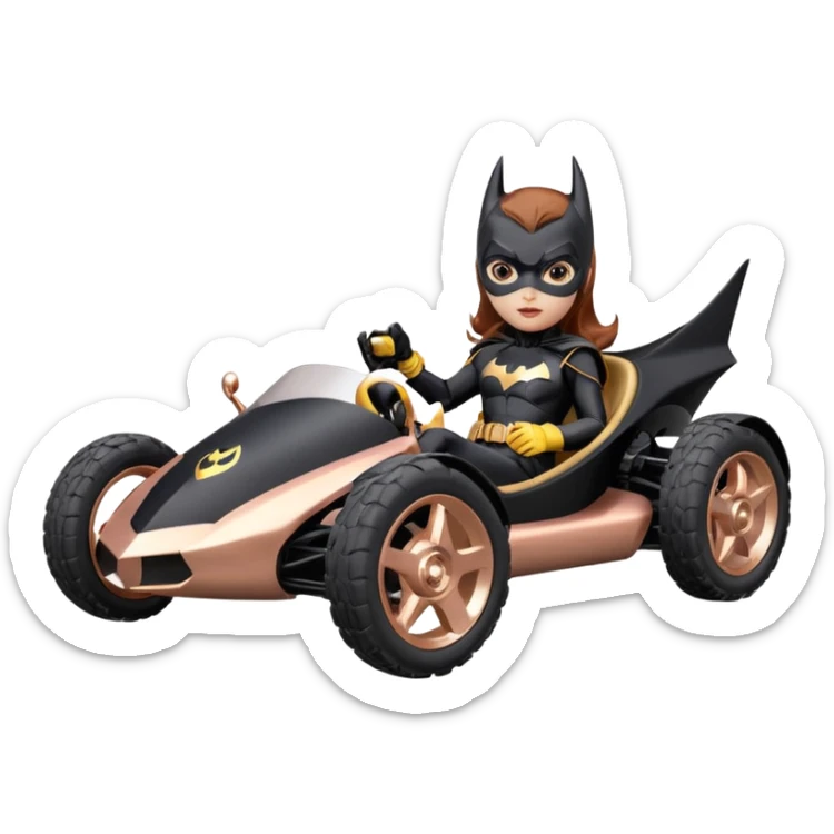 Hot real appearance racing action BatGirl’s sixty’s tv show 1932 stealth retro cat burglar sporty petite off-road pursuit mobile cruiser car rose gold accents (reclined and relaxed seating position and attitude) sticker