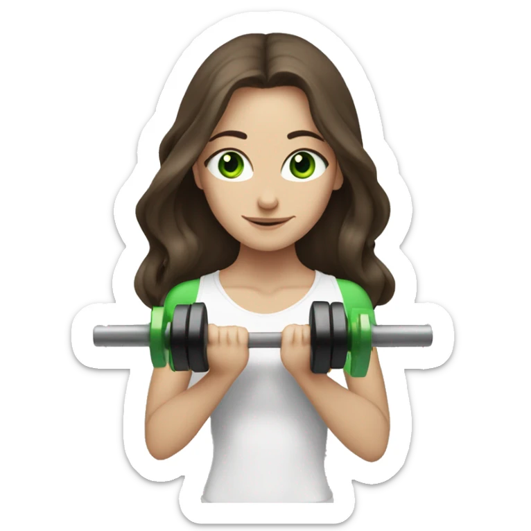 Skinny white girl with long dark brown hair and green eyes lifting weights  sticker