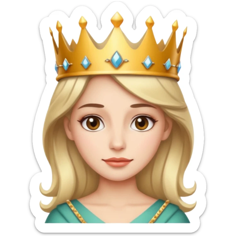 Give me an emoji of a women wearing neutral makeup with a crown. She is looking very smug sticker
