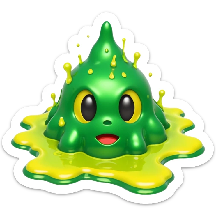 3D render of Green Ooze Puddle, toxic waste aesthetic, neon green bubbling liquid, caution yellow metal, industrial warning texture, . sticker