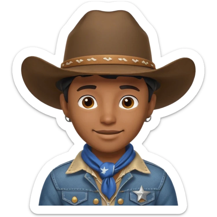 cute Black cowboy portrait, head and shoulders only, cowboy hat, bandana, western jacket collar, confident smile, 3D cartoon, mobile game icon style, clean background, no text, no watermark sticker