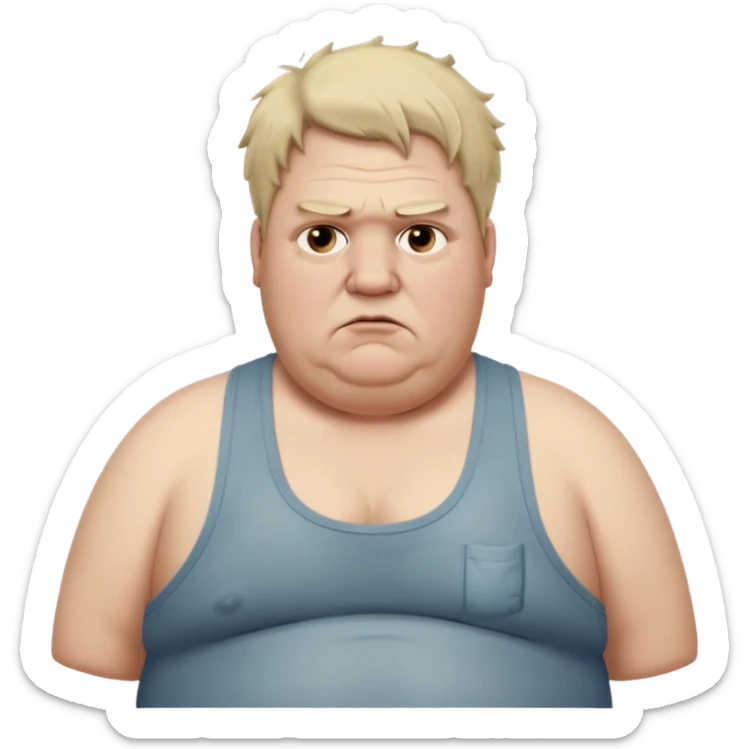 very  obese middle aged white man in wifebeater with  dirty appearance. His hair is very greasy and he looks lazy and uncaring sticker