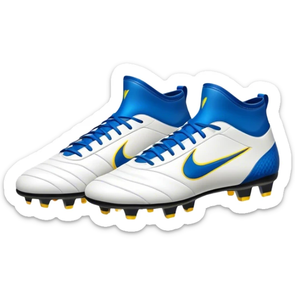 Cinematic Realistic image of a pair of soccer boots featuring finely detailed synthetic and leather textures, vibrant accents and dynamic design elements, illuminated by bright, field-side lighting that captures their sporty essence sticker
