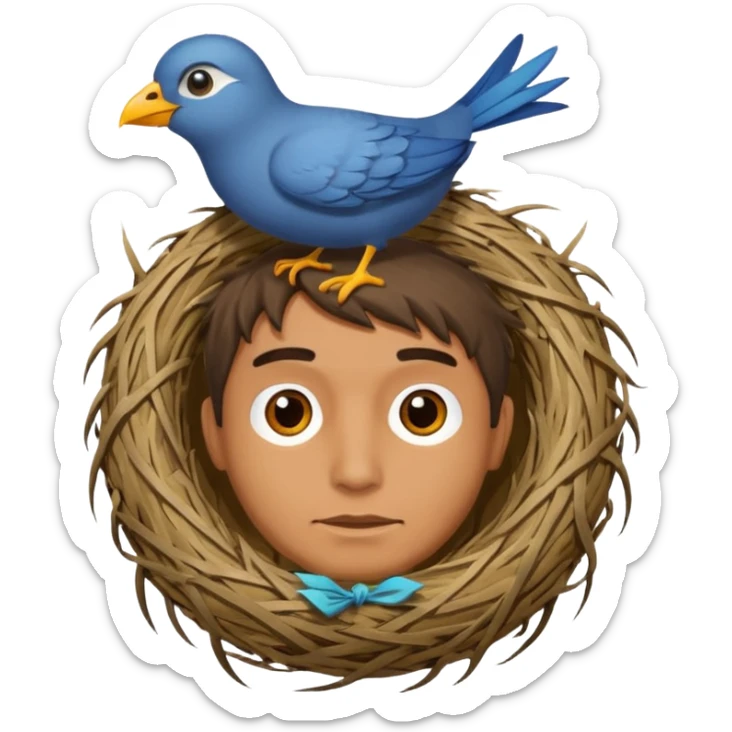 Man who has a birds nest on top of his head for hair sticker