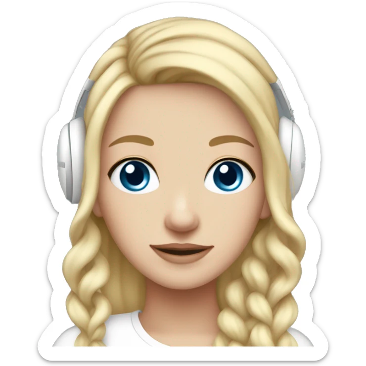 long blonde hair blue eyed girl wearing white earmuffs sticker