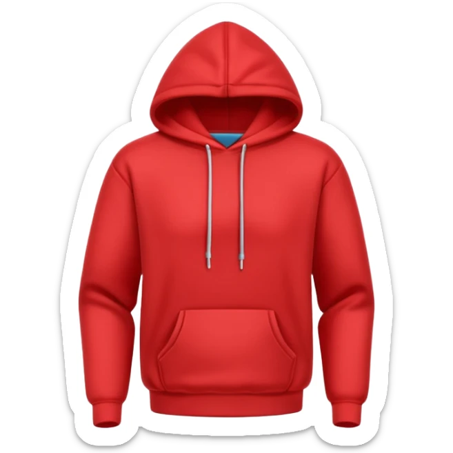 A 3D cartoon red hoodie with soft folds, drawstrings, and a casual fit, isolated plain background. plain , no texture. sticker