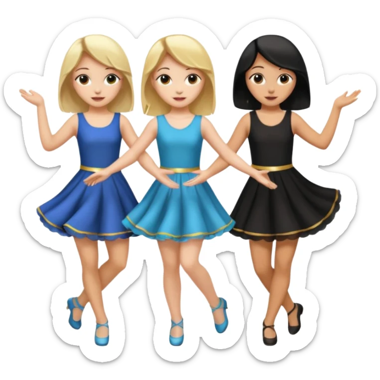 Emoji of 3 Girls dancing one with blonde hair, one tan skin with brown hair and one with black hair sticker