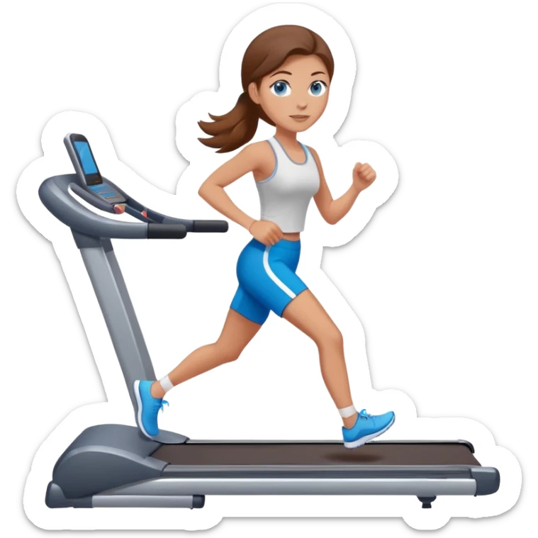 white girl with brown hair and blue-eyes, on treadmill sticker