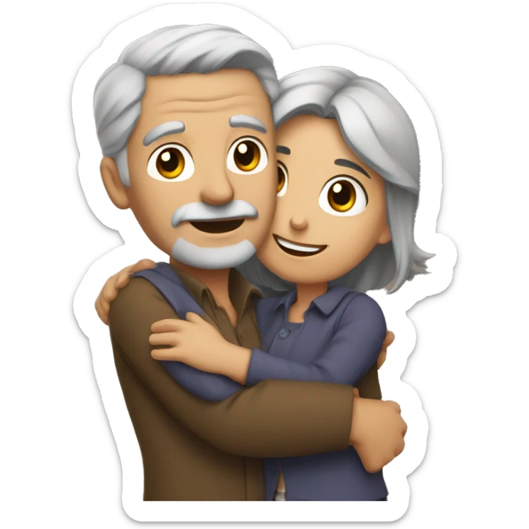 A Man with Grey hair hugs a Girl with Brown Habits sticker
