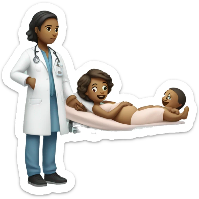 a woman gives birth and doctors stand nearby sticker