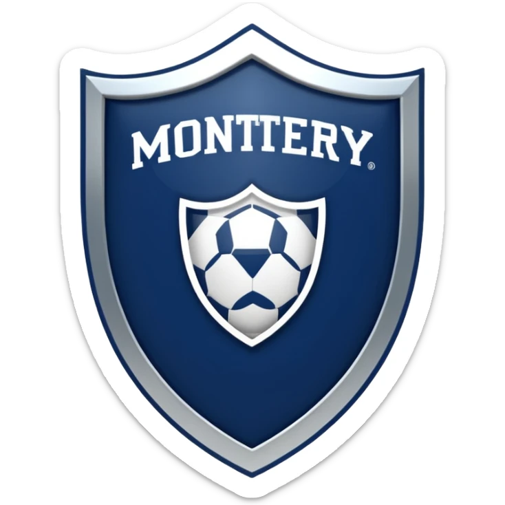 Monterey Football Club logo with thick barred shield with MY written inside and navy blue and white color sticker