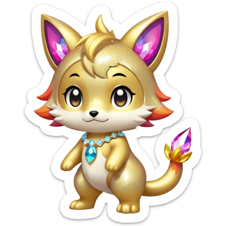 Cute Kawaii Chibi Anthro Sona Pretty Shiny Colorful Sparkly Fakemon Full Body sticker