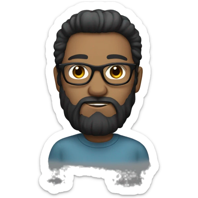 I created an emoji of a dark-haired person with straight hair, wearing glasses and a big beard, with a cloud of thoughts sticker