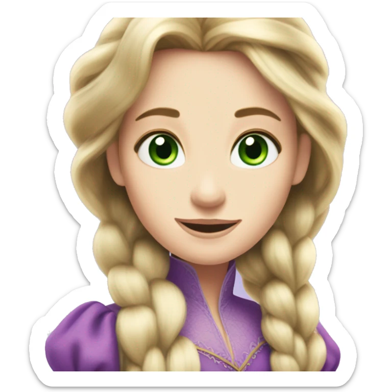 Rapunzel with green eyes and long eyelashes and pale skin and a purple dress sticker
