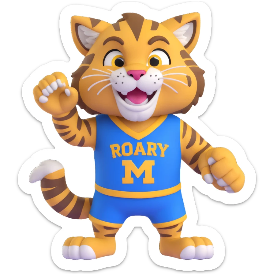 Roary the Wildcat, a friendly wildcat mascot with a big smile, blue and gold colors sticker
