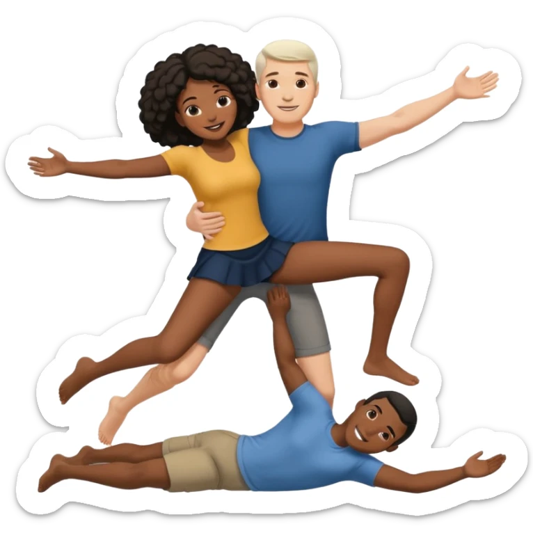 interracial couple where white man is holding black woman off the ground arms supporting her back and under her knees sticker