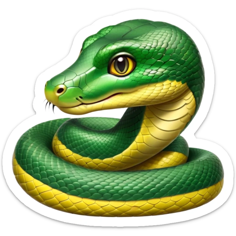 cinematic-cute-Green anaconda-portrait-emoji,-head-tilted-playfully-and-inquisitively,-with-a-sleek,-shimmering-body-adorned-with-detailed-scale-sriped patterns-and-round,-sparkling-eyes-full-of-wonder,-simplified-yet-irresistibly-adorable-features sticker