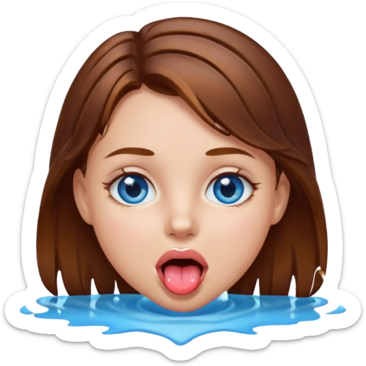 Girl with brown hair, blue eyes, a wet face and her tongue out sticker